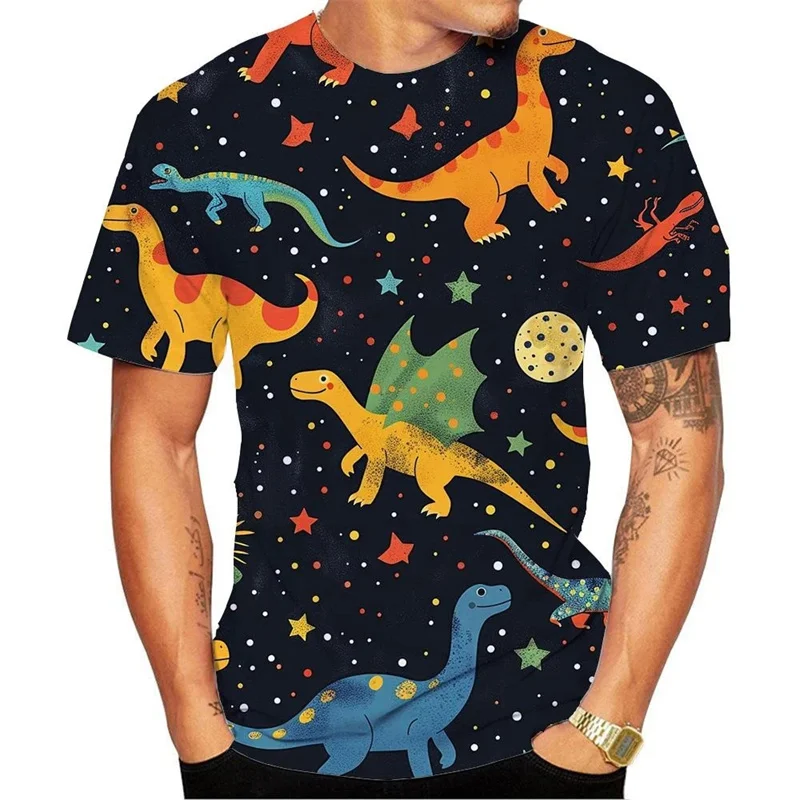 Cartoon Dinosaur Pattern T-Shirt For Men Animal 3D Printed Short Sleeve Tees Fashion Unisex Street Round Neck T Shirts Kids Tops