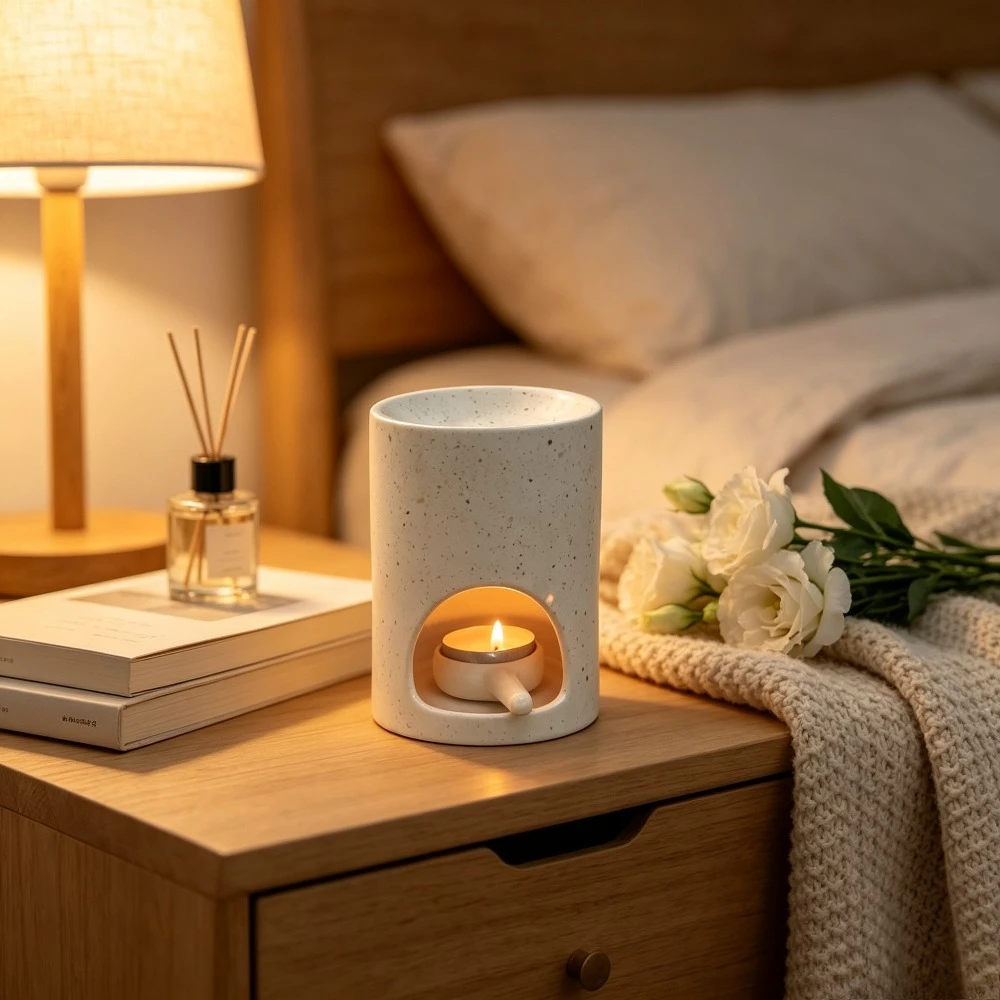 Minimalist Speckled Ceramic Aroma Burner Cylindrical Wax Melt Warmer For Essential Oil Scented Wax Home Table Decor