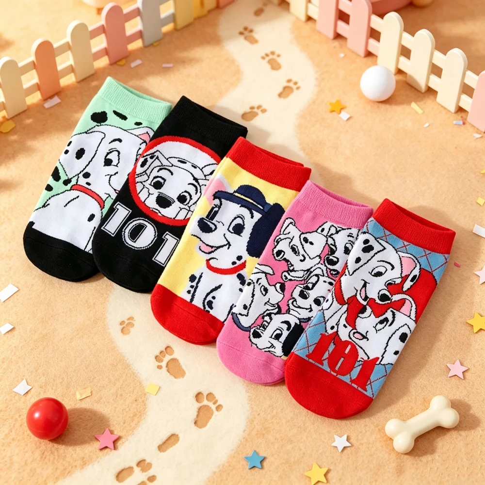 5 Pairs of Novel Cartoon Spotted Dog Pattern Couple Knitted Socks Personalized and Interesting Outdoor Comfortable Casual Socks