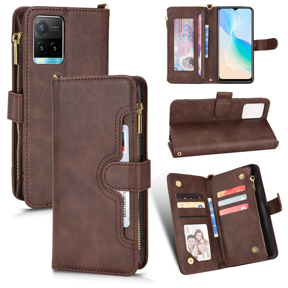 

Wallet Zipper Flip Leather Case For VIVO Y3S Y21 Y33S Y20i Y20S Y11S Y12S 2021 Cases Card Slot Lanyard Zipper Wallet Phone Case