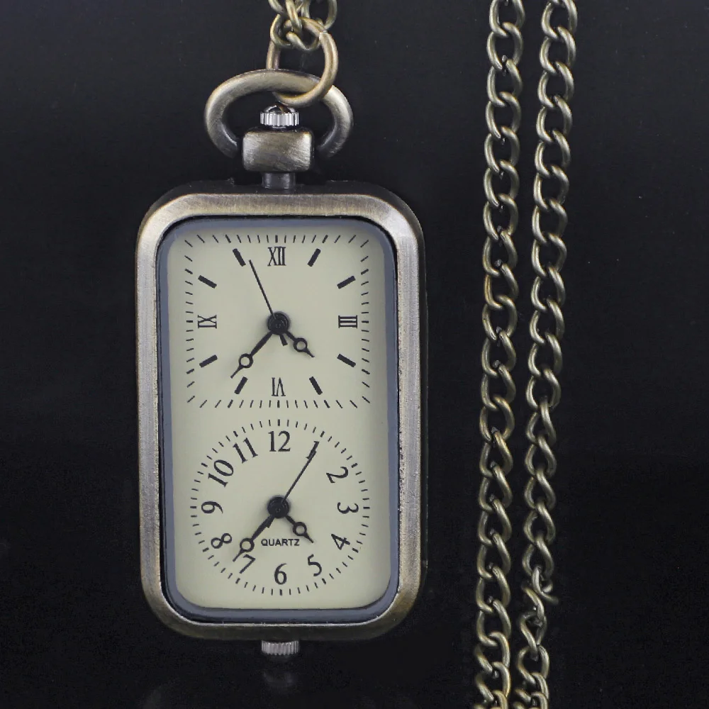 خمر مستطيل ثنائي اللغة تصميم ساعات الجيب خمر الأرقام الرومانية العربية الطلب قلادة الكوارتز فوب الساعات ساعة حائط هدية