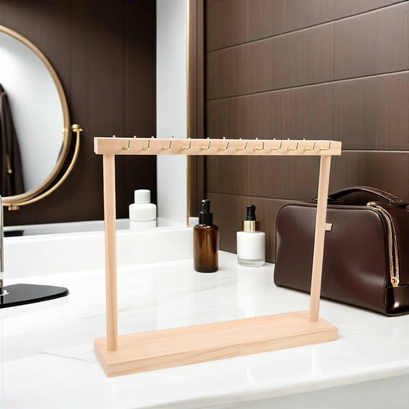 

24 Hook Necklace Jewelry Stand Wood Display Rack Organizer Double Sided Holder for Necklaces Storage Home Decor Accessory