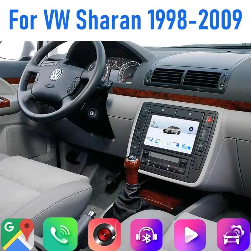 

7'' For VW Sharan 1998-2009 Car Radio 4G SIM Wireless Carplay Android 15 Auto Steering FM Google Map GPS Rear Camera Head Unit
