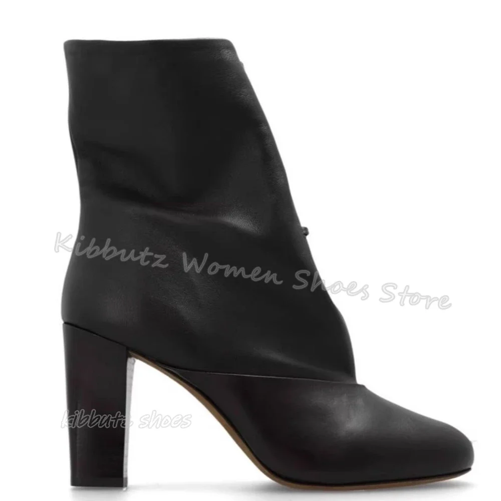 Lace-Up Ankle Boots Patchwork Leather Satin Elegant Fashion Concise Sexy Solid Color Pointed Toe Chunky Heels Women Shoes Newest