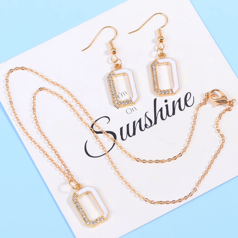 Peixin 3Pcs Trend Black Square Rhinestone Earrings Necklace jewelry set Fashion Crystal Geometry Female Pendant Earrings Jewelry image 2
