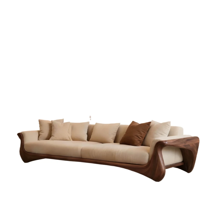 

Medieval solid wood sofa living room new walnut high-end fabric guest sofa B & B hotel reception furniture