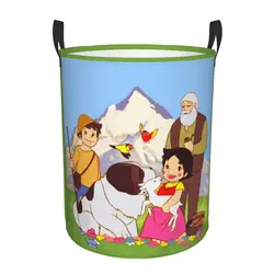 Custom Heidi Peter And Grandpa Together Laundry Hamper Clothes Storage Basket Alps Mountain Goat Cartoons Toys Bin Organizer