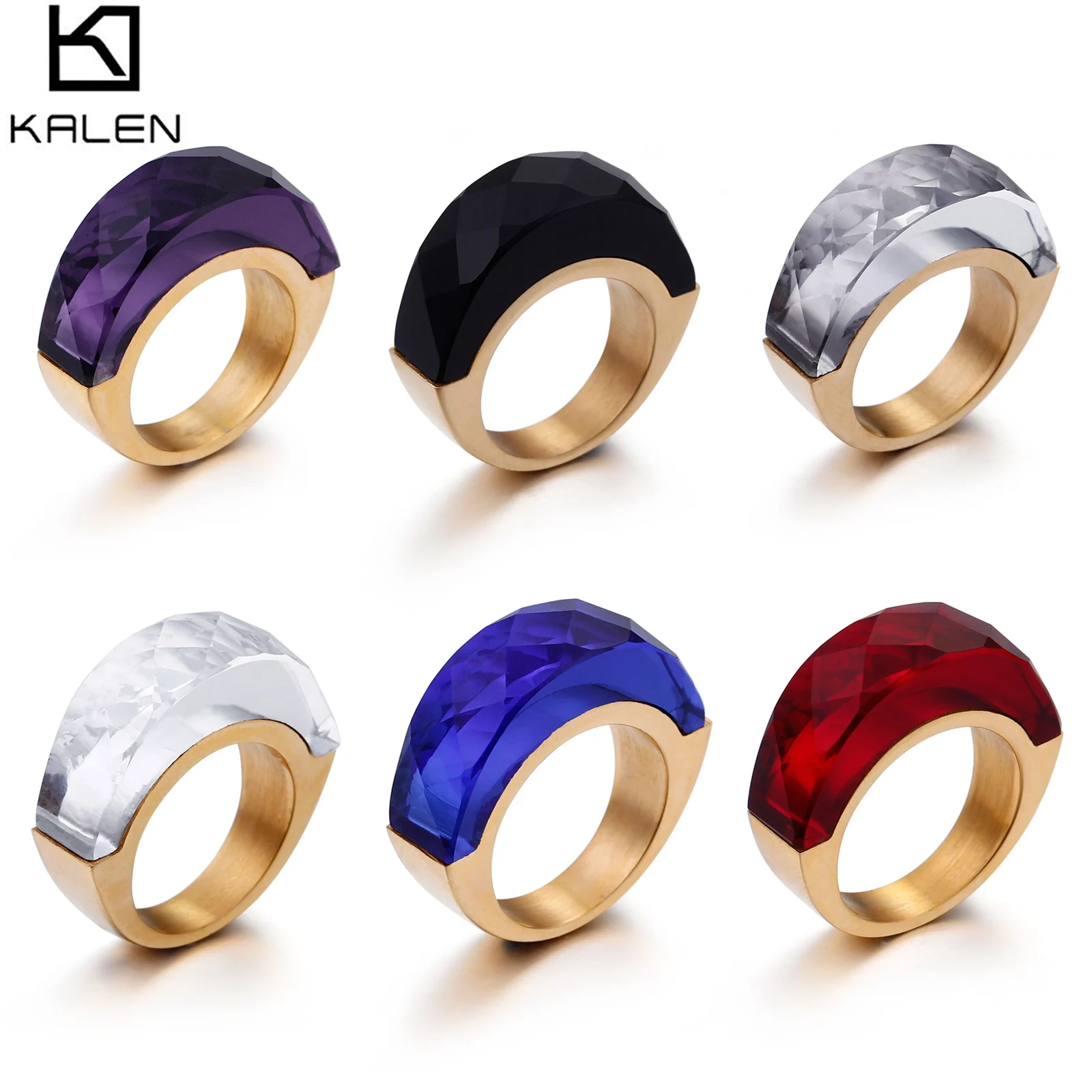 #6 - #9 Multicolor Crystal Women's Rings - Stainless Steel 304 - KR46393-K