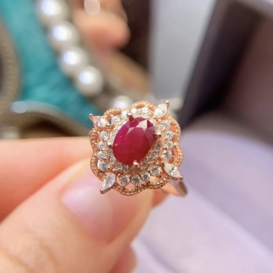 

KJJEAXCMY High End Women's Ring Natural Ruby S925 Silver with Electroplating Boasting High Clarity Full Brilliance Birthday