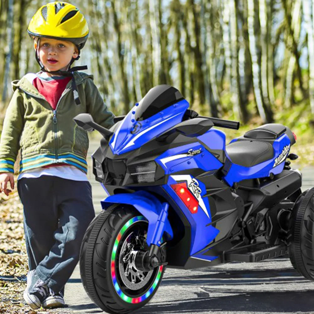 12V kindermotorfiets 3 wielen elektrische motorfiets voor kinderen met lange batterijduur, rit op motorfiets met EVA-wielen, grote stoel