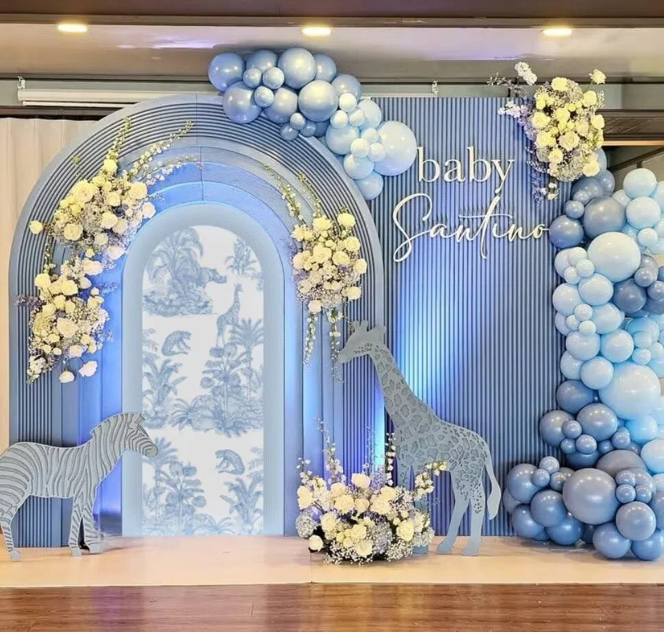 Mehofond مخصص 2-الجانب سفاري الغابة الأزرق تويلي بنين حفلة عيد ميلاد استحمام الطفل يغطي كيارا قوس خلفية ديكور خلفية