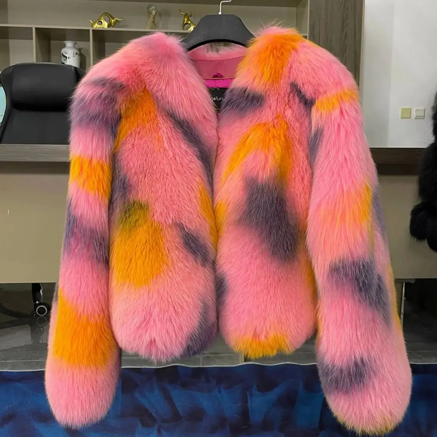 

Whole leather imported fox fur spray-painted contrasting color fur coat for women short fur coat for women 2024 new winter