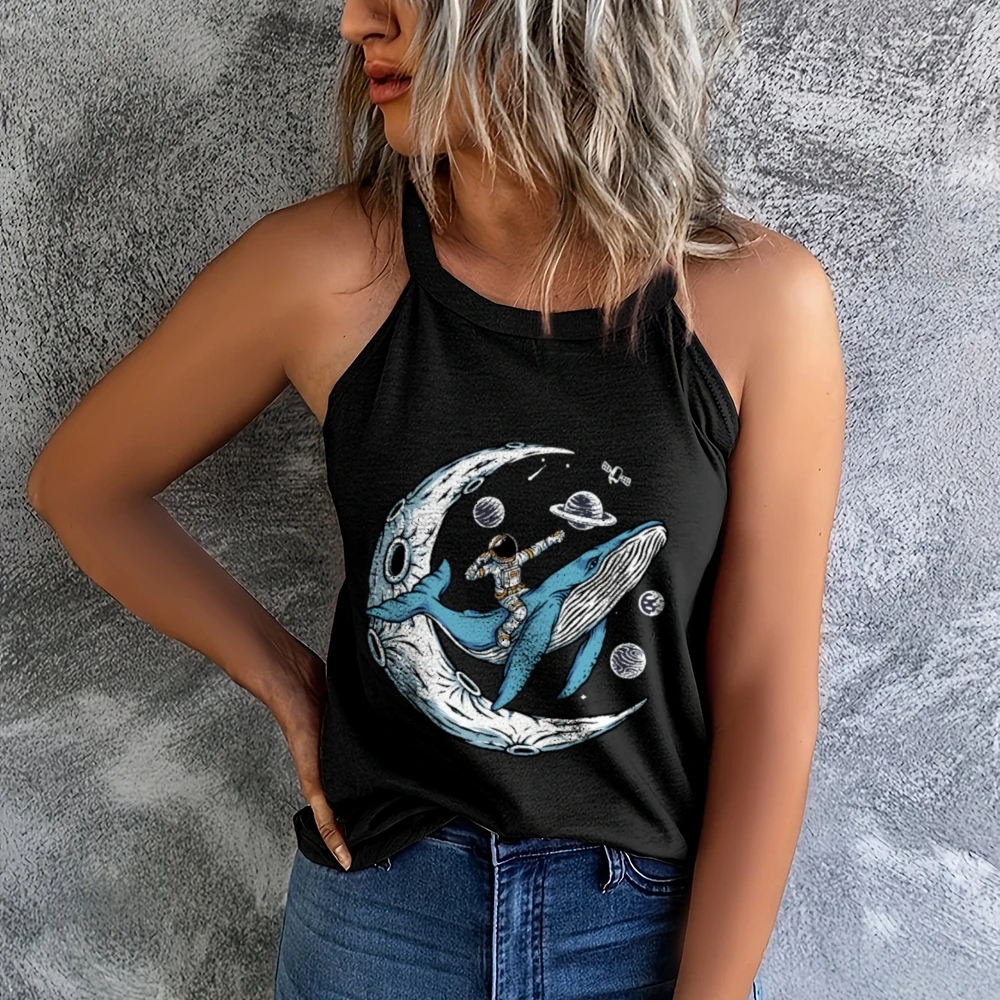 

Whale Space Rider Women's Solid Color Versatile Vest,Round Neck Vest,Trendy Tank Tops,Summer Tank Top,Work Out Tank Top