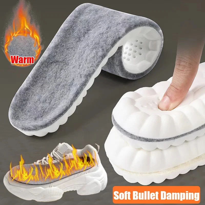 1pair Genuine Cashmere Self Heated Thermal Sports Insoles Cloud Winter Warm Plush Arch Support Soft Feet Anti-odor Shoes Pads