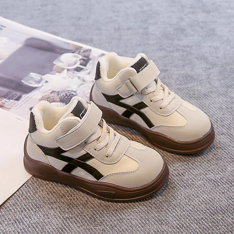 2025년 신상 따뜻하고 편안한 플리스 안감 아동용 경량 따뜻한 면화 신발 고무 상단 통기성 면화 신발