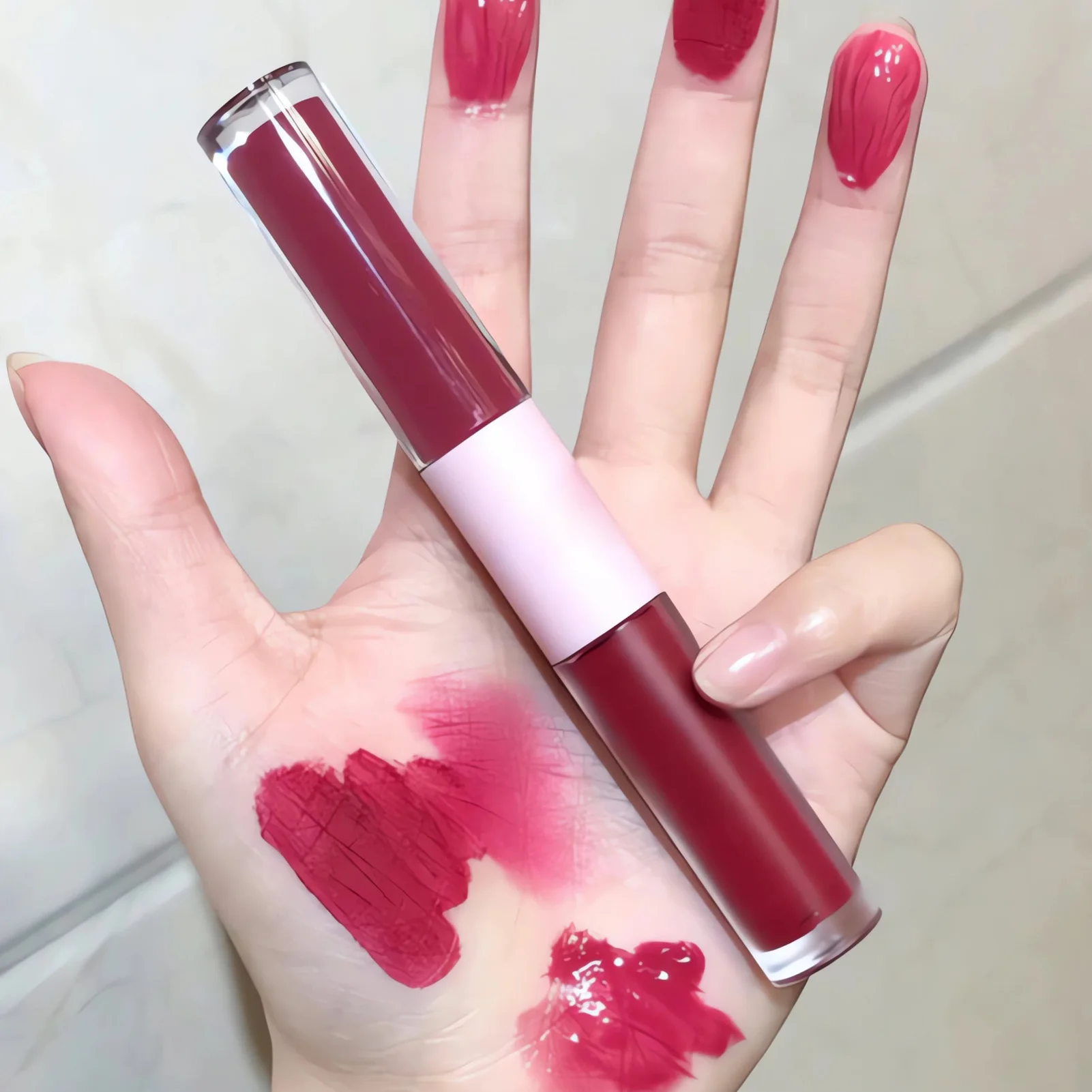 Lightweight Matte Liquid Lipstick Natural Pigmented Color Lip Gloss with Double Heads Natural Ingredients Lip Gloss