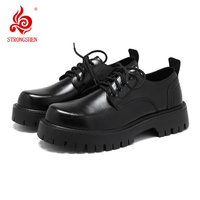 STRONGSHEN Men's Low Top British Leather Shoes Big Head Warm Fur Thick Bottom Non Slip Work Shoes Elevator Casual Oxford Shoes