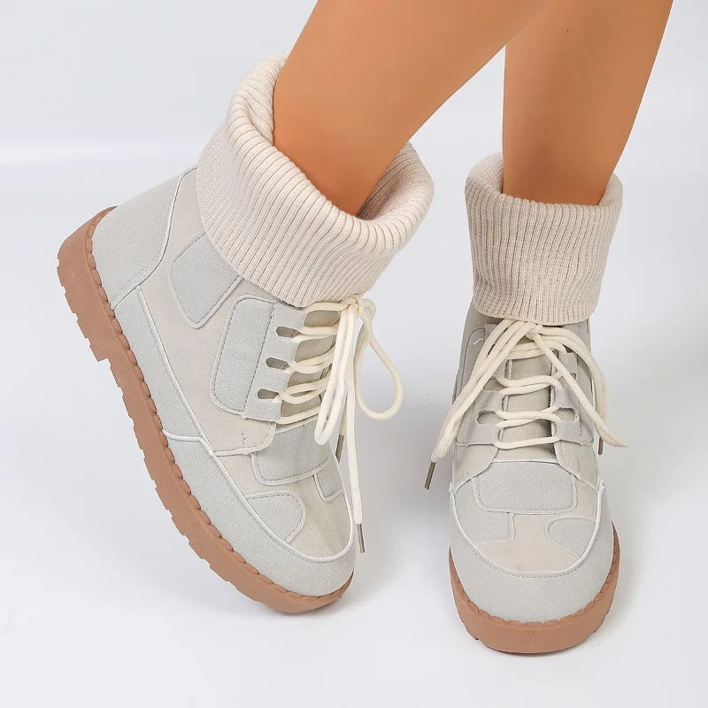 

Plus Size Flat Paneled Knit Sock Boots Fall Winter New Round Toe Sleeve Soft Slip Flat Booties