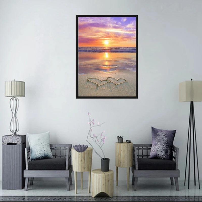 Kits de pintura diamante para adultos, 5d praia pôr do sol broca completa redonda strass arte diamante perfeito para decoração de parede de casa