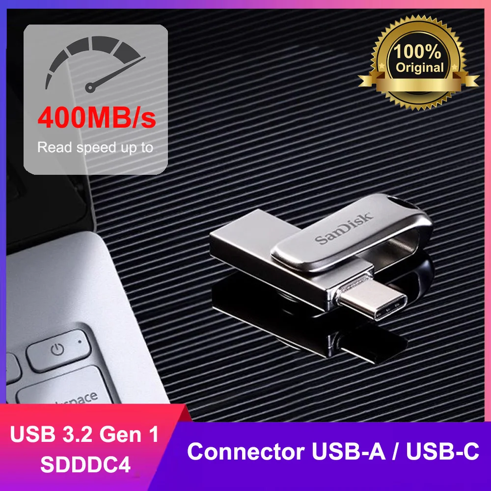 SanDisk SDDDC4 32GB Ultra Dual Drive Luxe USB Type-c 64GB USB 3.2 Gen 1 128GB Pen drive 256GB Flash Drive 512GB U disk for Phone