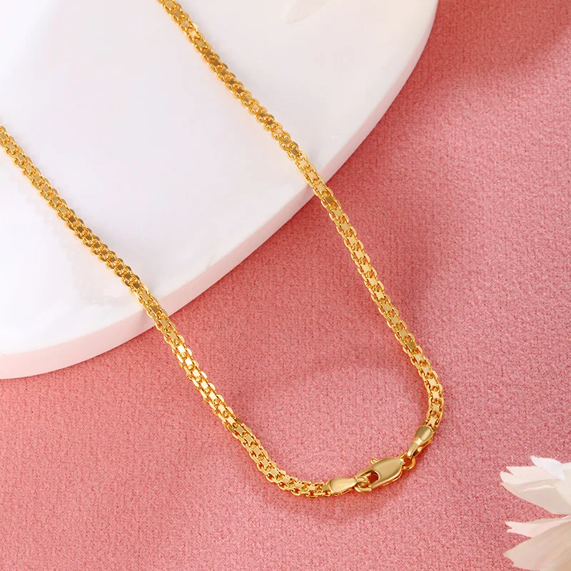 

Luxury 24K 9999 Pure Gold real gold Women's Box Chain Pendant Necklace