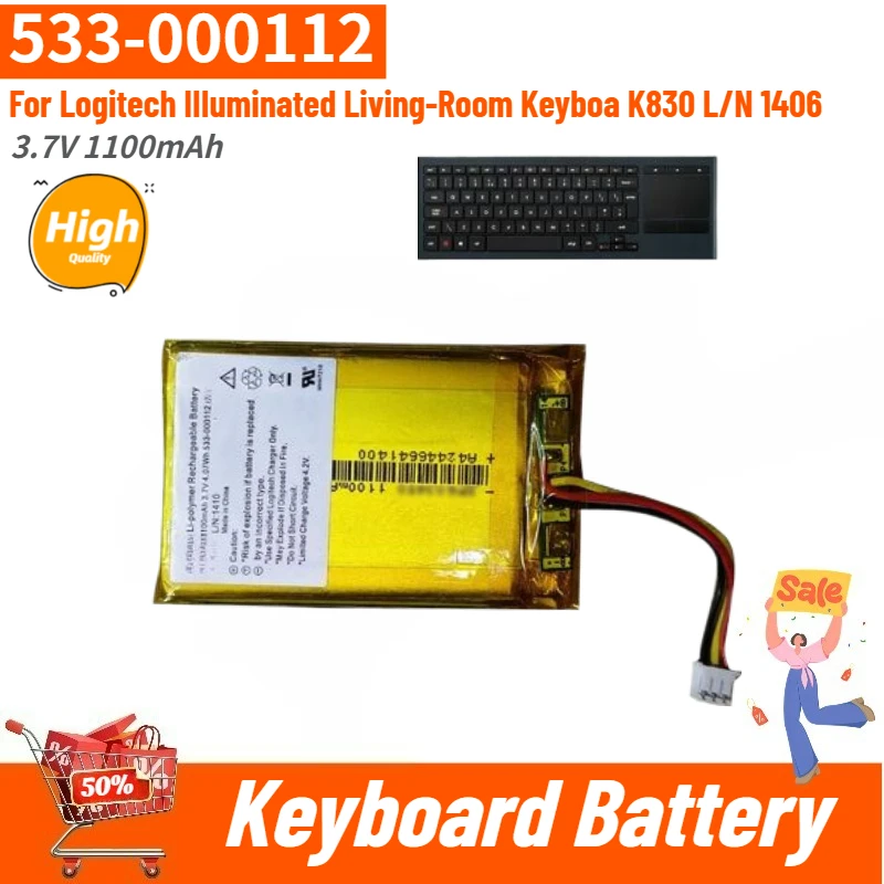 

533-000112 High Quality Keyboard Battery 3.7V 1100mAh for Logitech IIIuminated Living-Room Keyboa K830 L/N 1406 Brand New