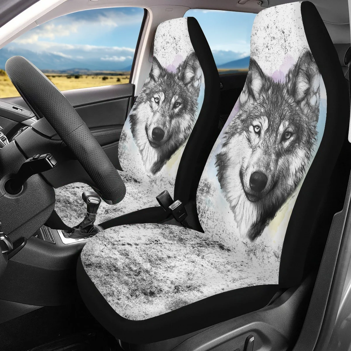 Fashion 3D Wolf Design Auto Seat Protector Vehicle Car Seat Covers 2Pcs Car Front Cushion Covers Automobile Accessories 2023