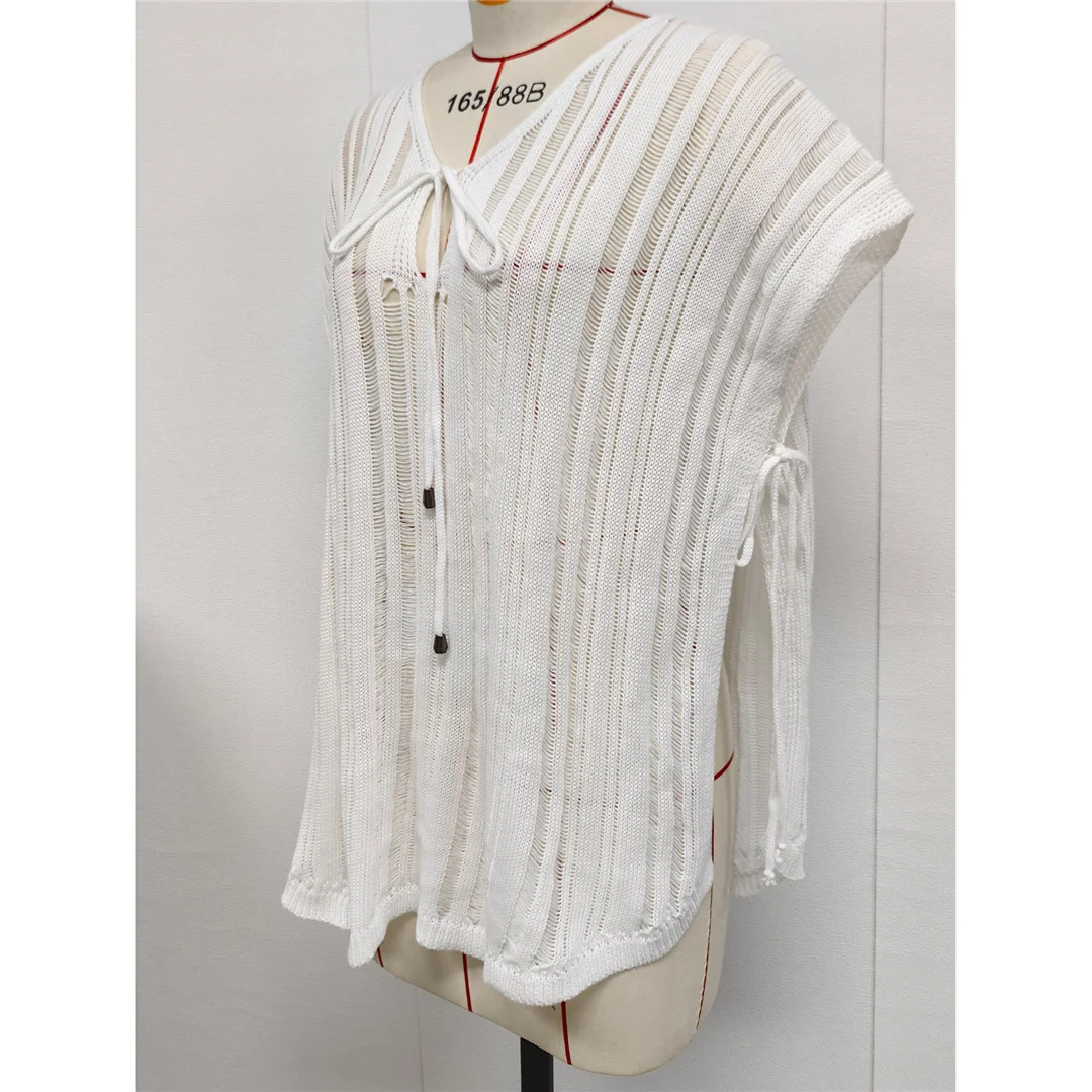 2026 Neues Kurzarm-V-Ausschnitt-Häkel-Strick-Tunika-Strandkleid-Überwurf-Strandkleid-Strandmode-Strandkleidung für Damen V8211 – Detail 20