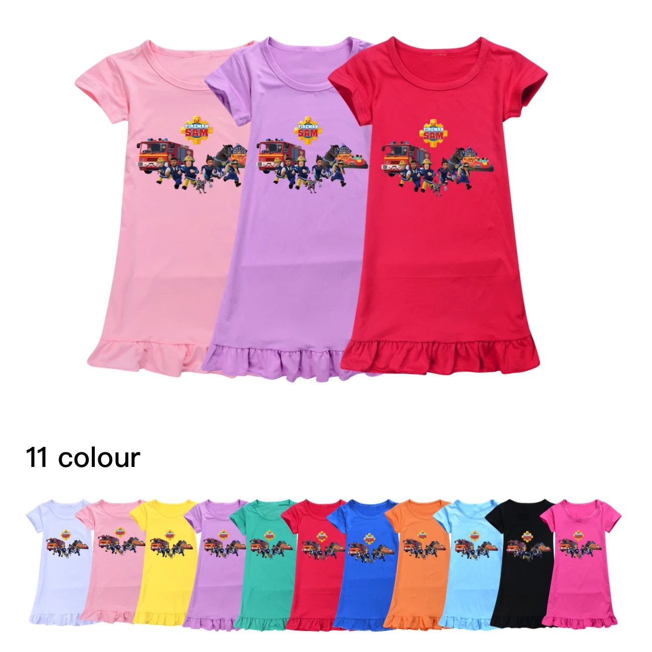 Summer Princess Night Dress Children Pajama Lounge Wear Baby Girl Clothes Fireman Sam Cartoon Nightgown Kids Sleepwear 2-14Year