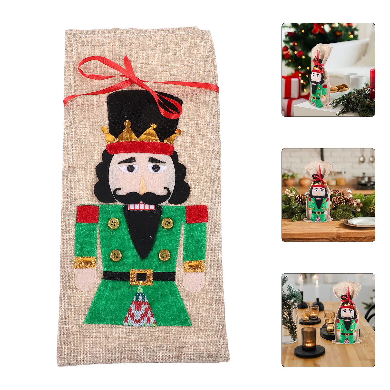 

1Pcs Nutcracker Wine Bottle Cover Reusable Xmas Washable Protective Wine Bag Christmas Decor for Home Party Celebration