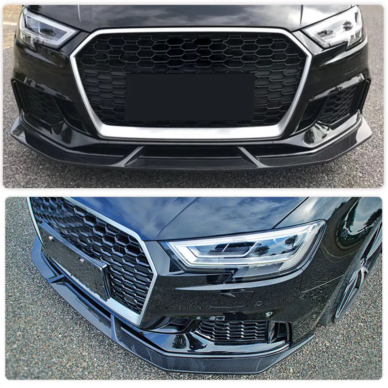 

Car Front Lip for Audi RS3 Base Sedan 4-Door 2017 2018 Carbon Fiber Racing Front Bumper Lip Chin Apron Guard Body Kit