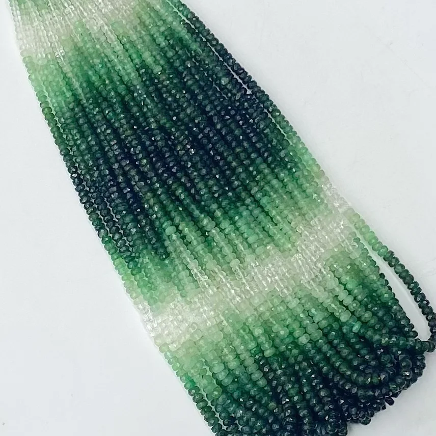 

5A Emerald roundelle faceted 3-4mm gradient green color Wholesale for DIY Jewelry Necklace 38cm LOOSE BEADS