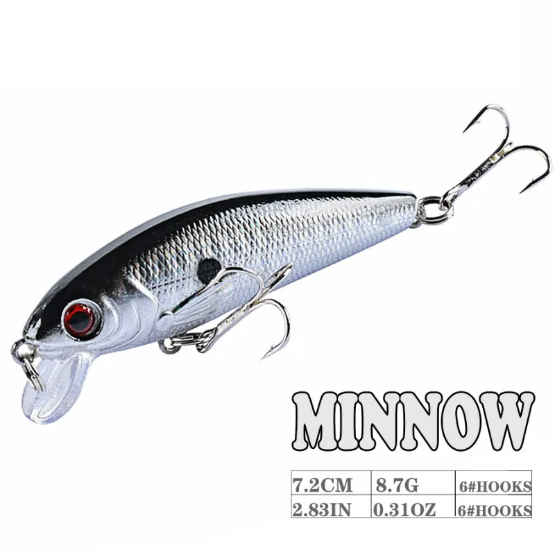 Minnow Laser Crankbait Fishing Lure Tackle with Treble Hooks Artificial Bait Hard 7.2cm 8.7g 3d-Eyes Pike Floating Wobbler 1PCS