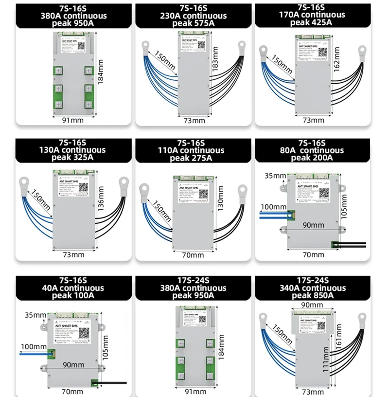 BMS 7S 8S 10S 12S 13S 14S 16S 17S 18S 19S 20S 21S 22S 23S 24S 200A 450A 600A 1000A Lithium Batterys Bluetooth Built-in balance