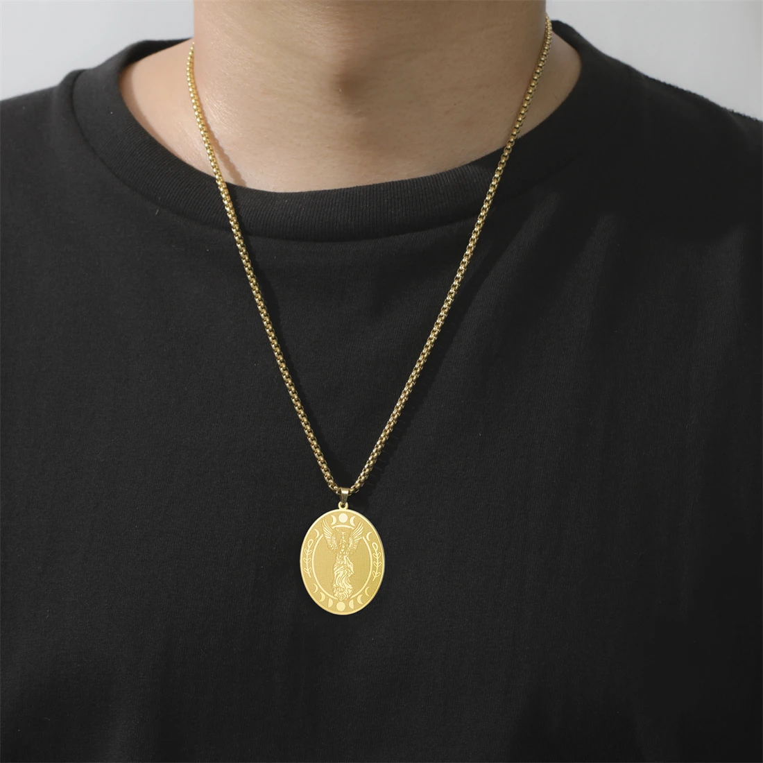 EUEAVAN ليليث آلهة Sigil قلادة للنساء رجل خمر مرحلة القمر تميمة سلسلة بدلاية على الوجهين شخصية مجوهرات Gif