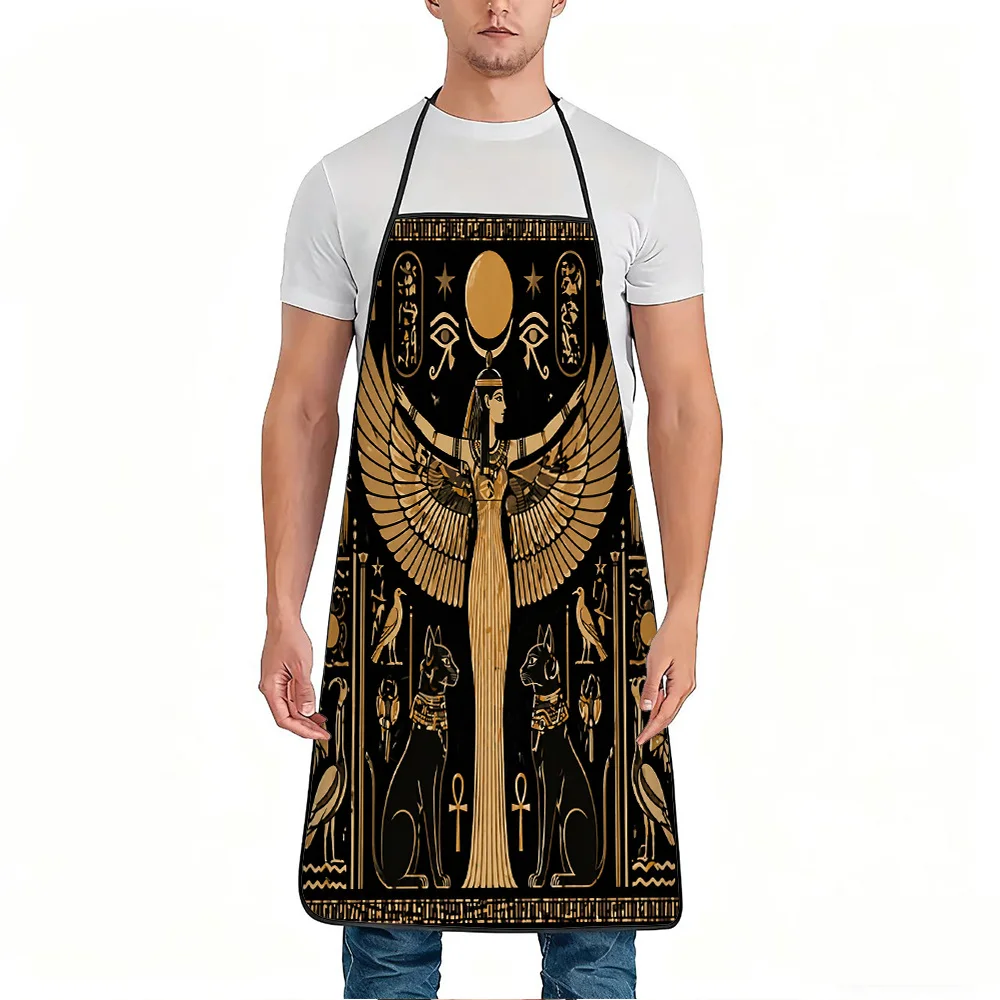 1pc Ancient Egyptian Goddess Isis Golden Hieroglyphics Print Apron, Durable And Easy to Clean, Adjustable Waistband, Polyester M