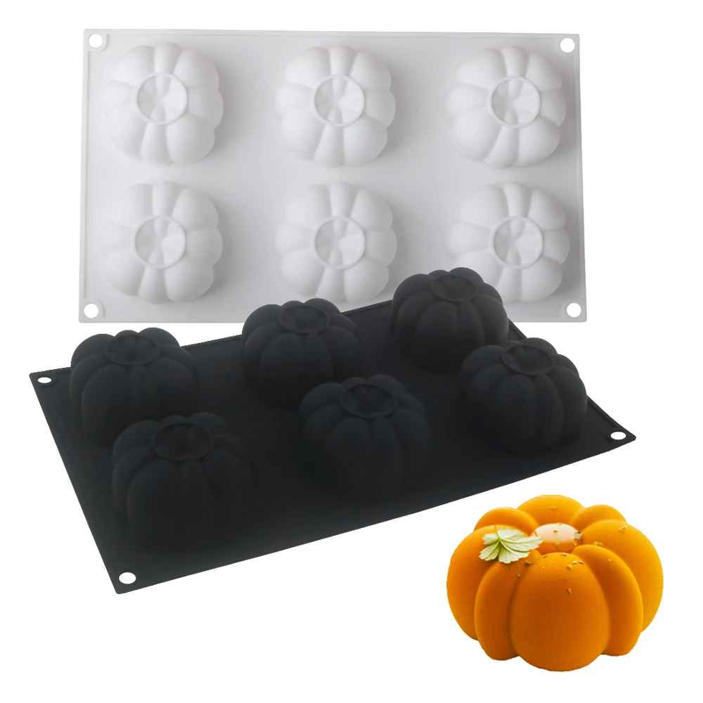 6-hochtige goldene Blütenblatt-Kürbis-Mousse-Silikonform, Halloween-Kürbis-Kuchenform, Schokolade, französisches Gebäck, Backform