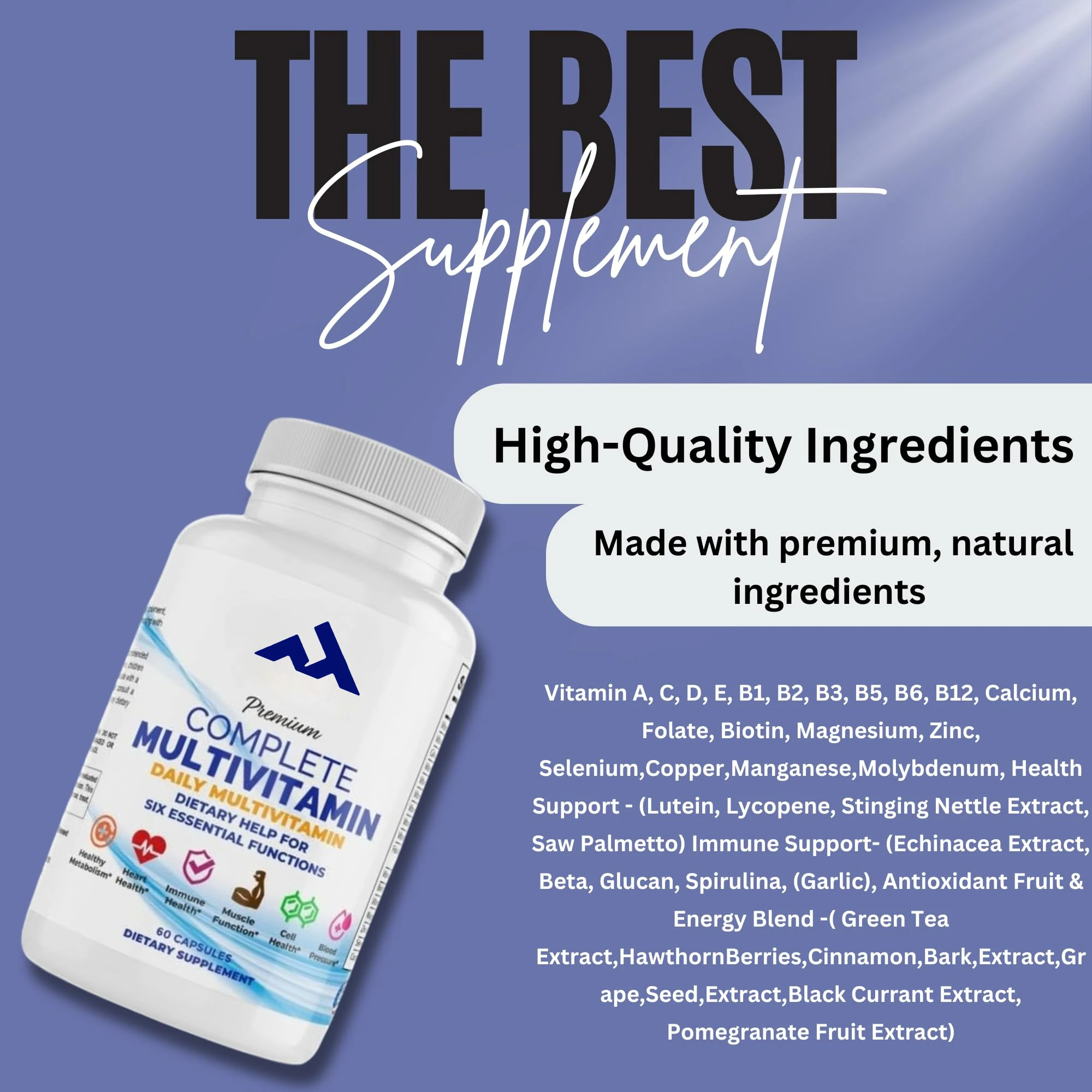 

Compound Vitamin Supplement -60 Capsules - Essential Vitamins and Minerals - Immunity, Heart, and Support
