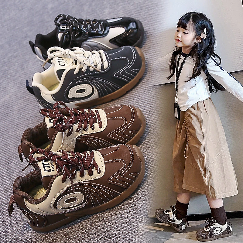 Kids Running Shoes Soft Bottom Boys Girls Casual Sports Shoes Toes Capped 2025 Autumn New Children Fashion Tennis Shoes Non-slip