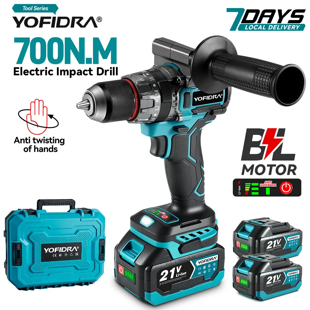 YOFIDRA 700N.M perceuse à percussion électrique sans brosse tournevis sans fil plaques sol travail du bois outil électrique pour broche de batterie Makita