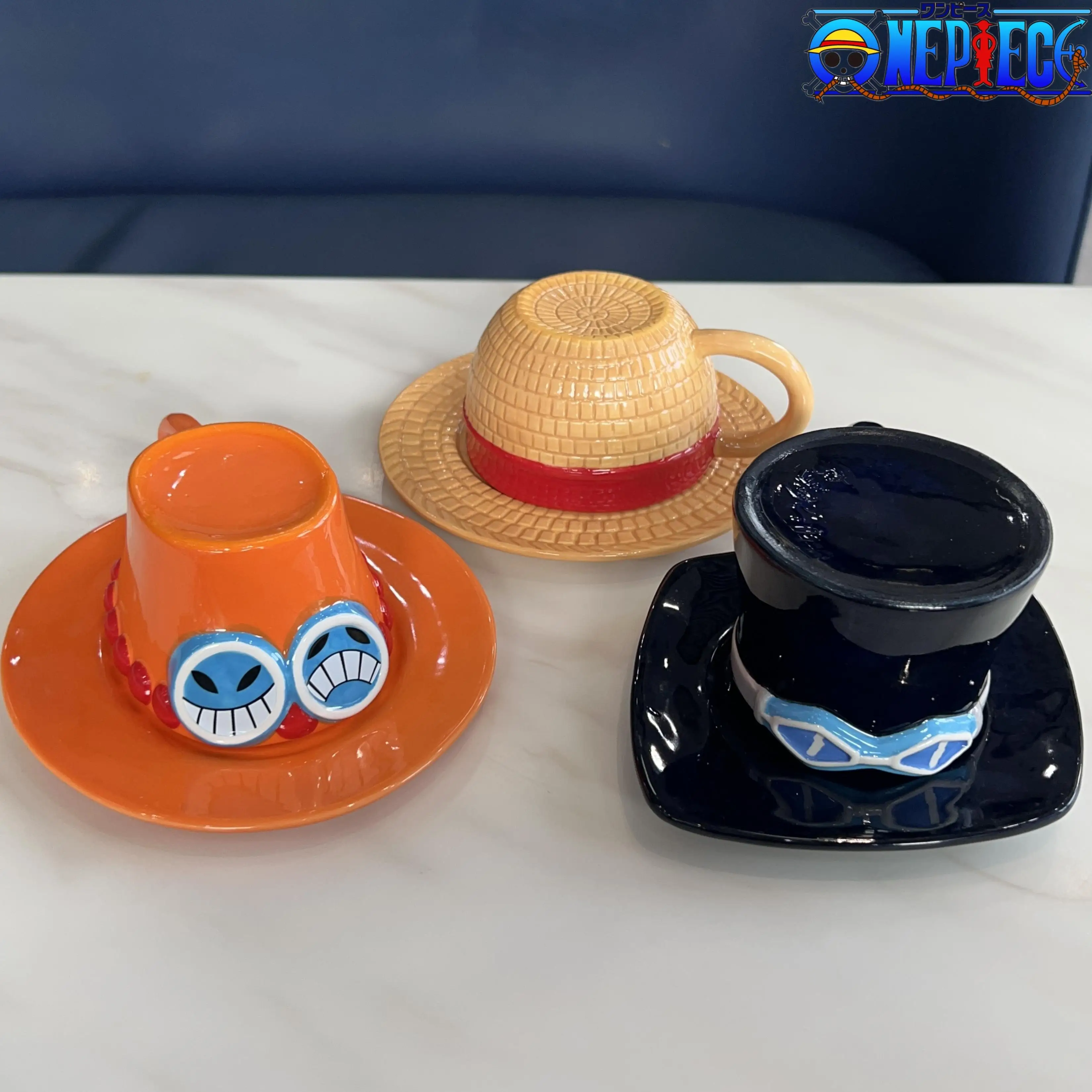 Anime One Piece peripheral decoration collection ASL hat ceramic cup Ace Luffy Sabo collection water cups