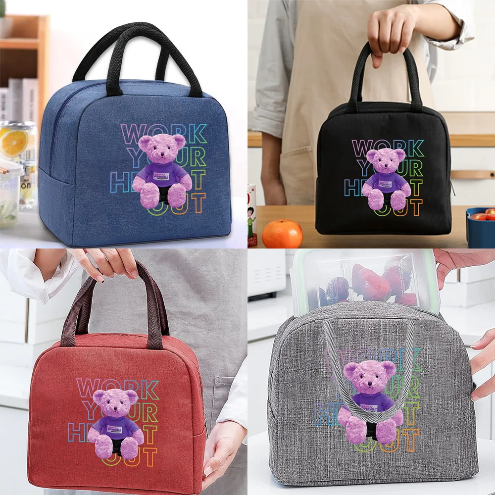 

Insulated Lunch Bag Picnic Portable Thermal Food Picnic Purple Bear Pattern Handbags Box for Women Kids Lunch Bags for Work
