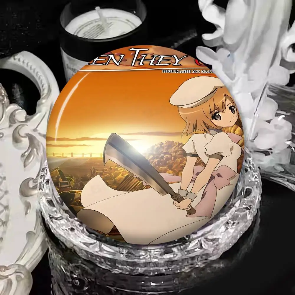 Higurashi When They Cry Classic Movie Tinplate Pin Button Custom Anime Role Old-school Brooch Collar Badge Jewelry Gift Fans view 5