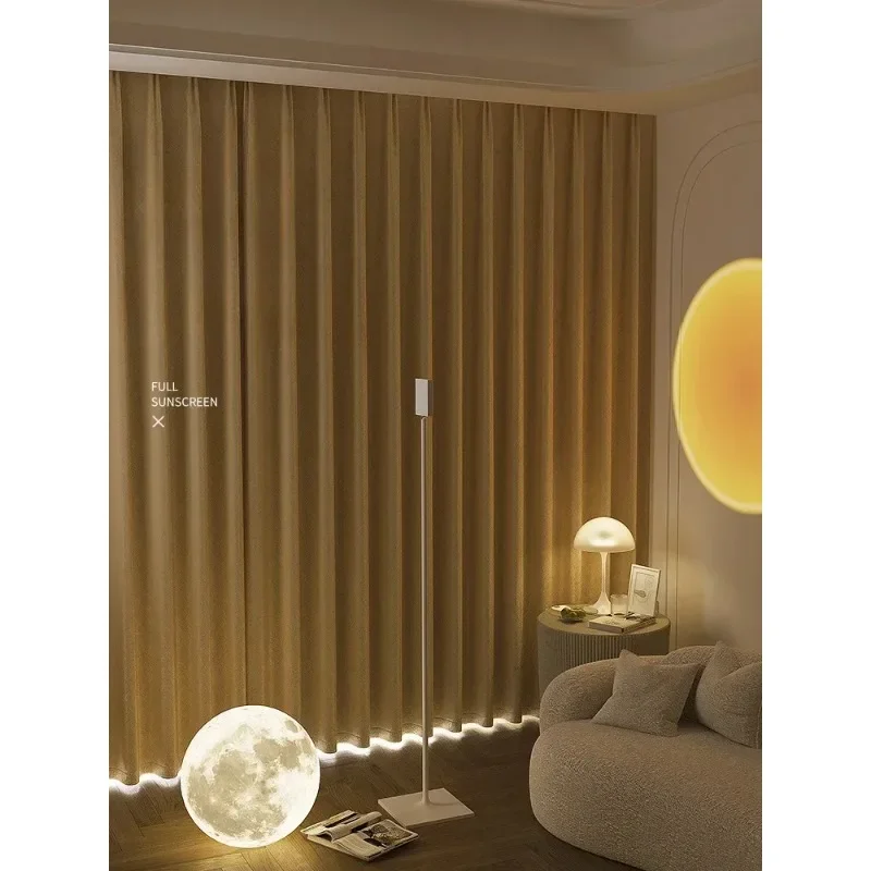 

Full Blackout 100% Prague Curtain Bedroom Living Room Soundproof Heat Insulation Cream Blackout Curtain Finished Product Decor