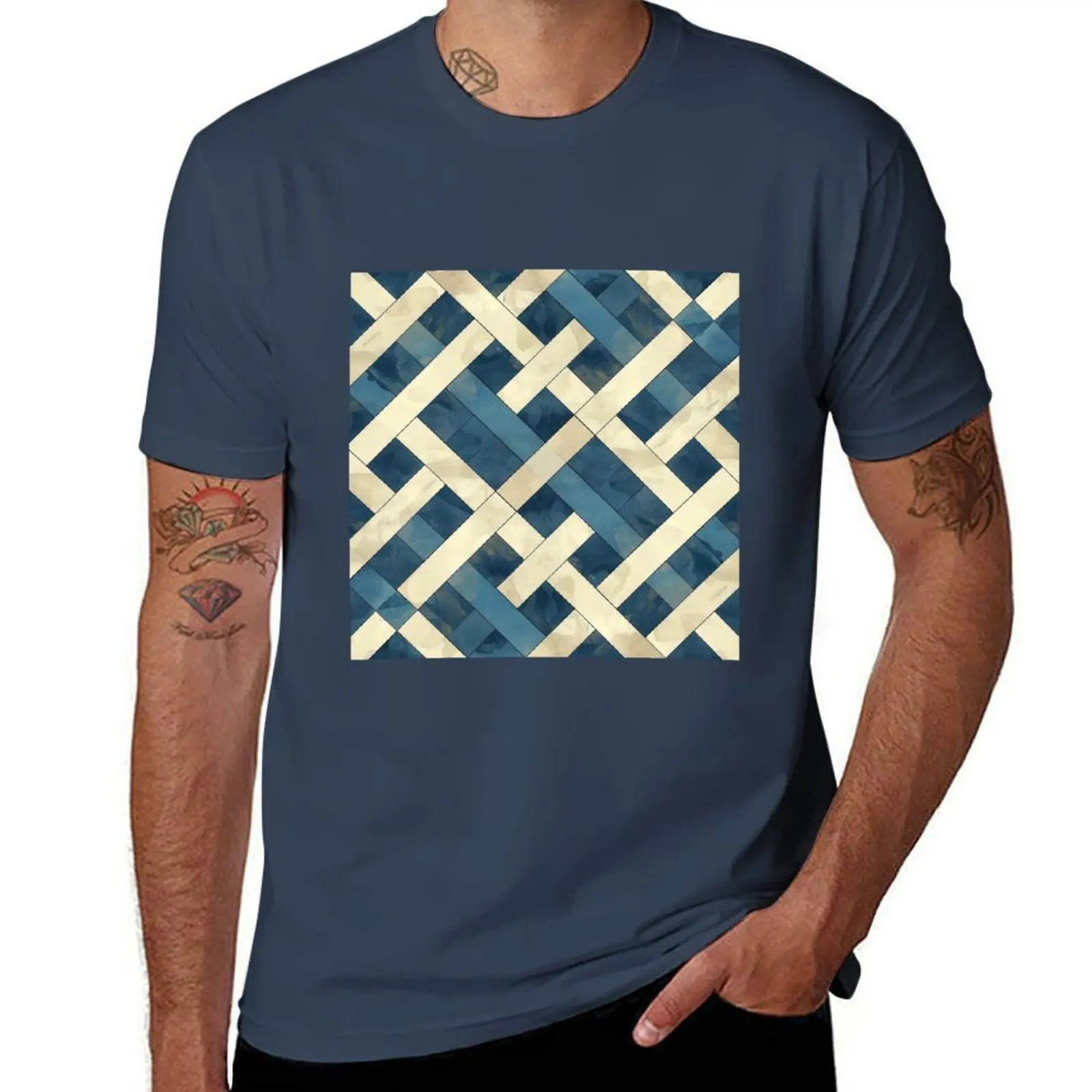 

blue white woven pattern design T-Shirt Athletic Quick Dry T-Shirt for Men