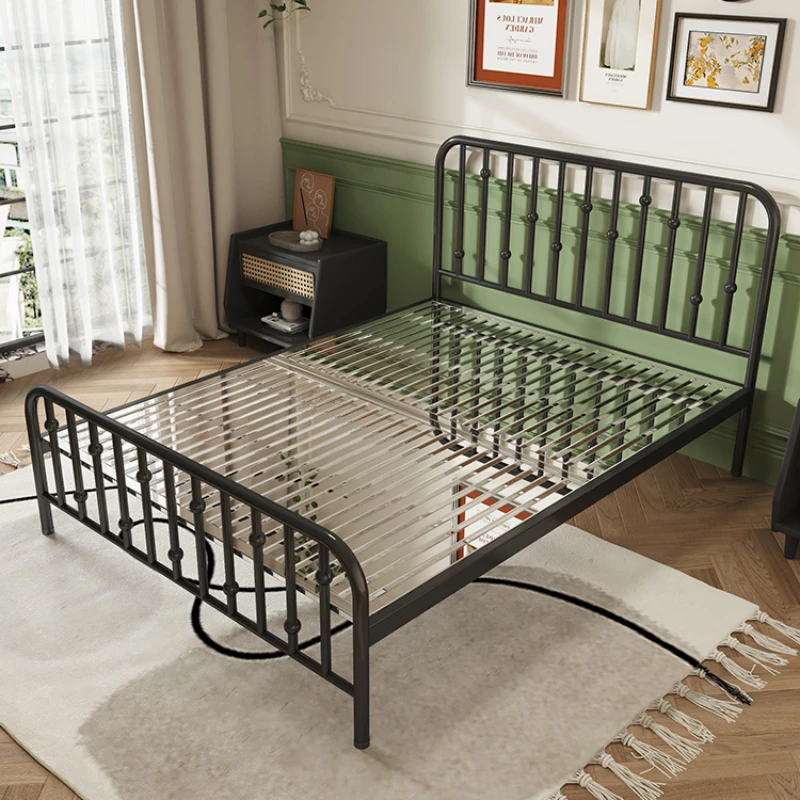 

Modern simple padded stainless steel bed 1.8m double 1.2m single 1.5 bedstead non-wrought iron