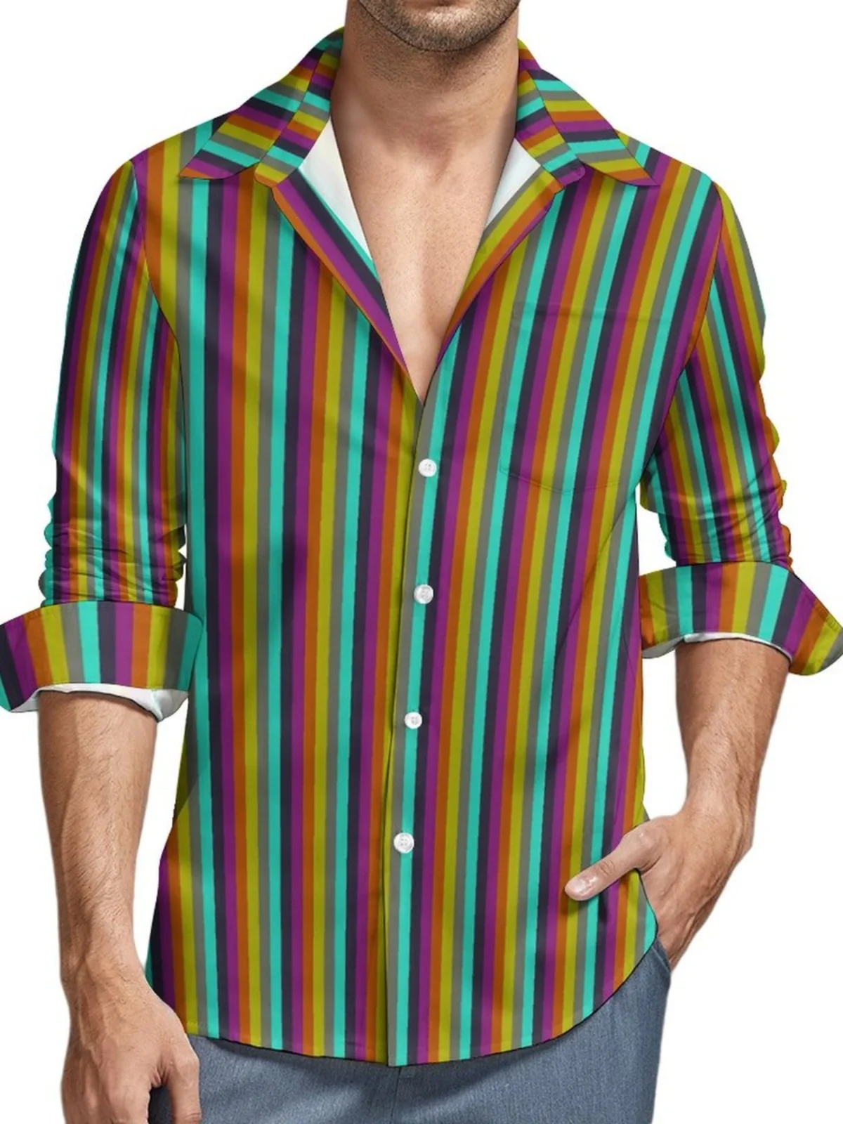 

Vertical Striped Long Sve irt Slim Fit Youthful Sle Summer Faion European Simplici Turn-down Collar M ...