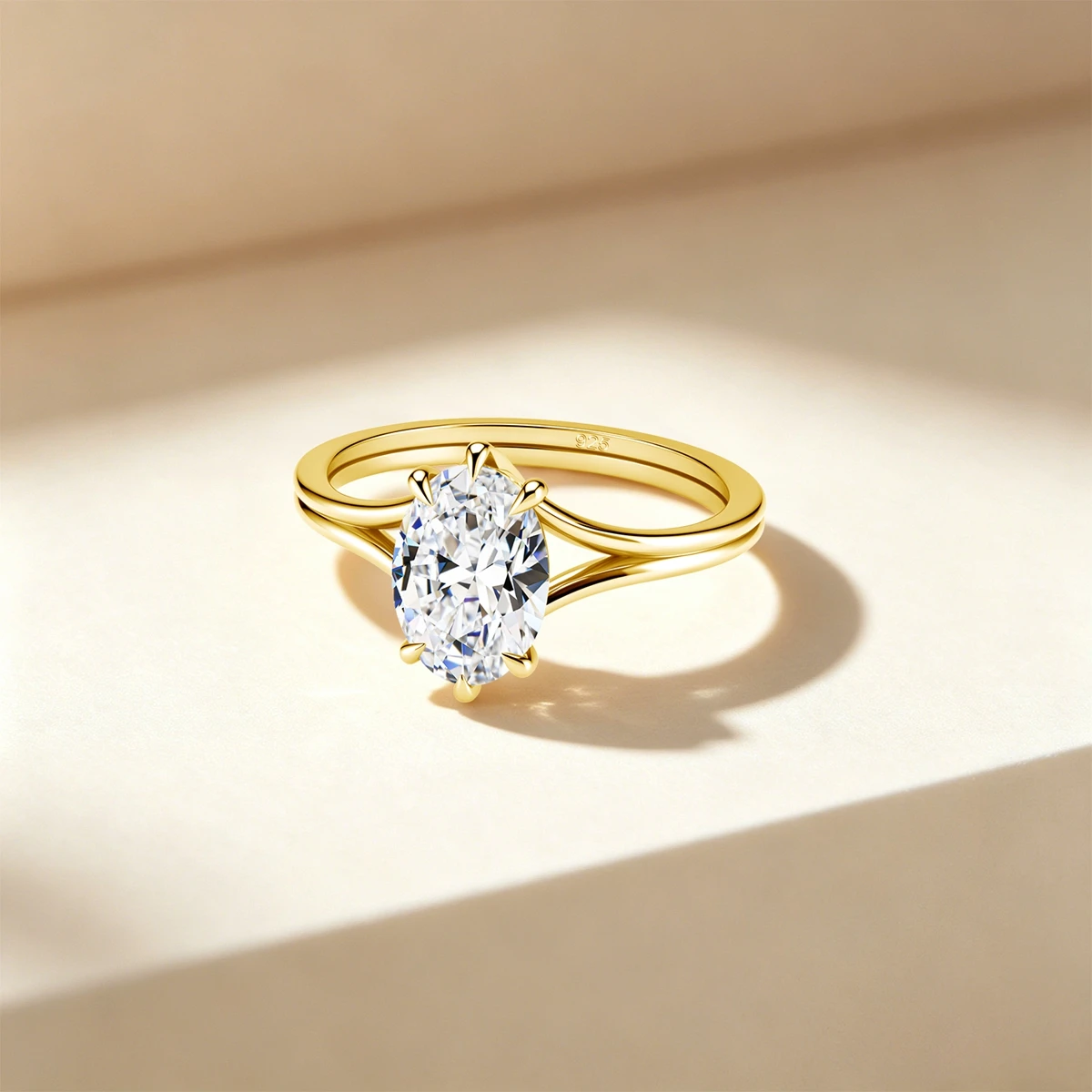 4,5 Karat oval geschliffener Moissanit-Verlobungsring für Damen, geteilter Schaft, 6-Krappen-Solitärring, 925er Sterlingsilber, Brautschmuck – Detail 6