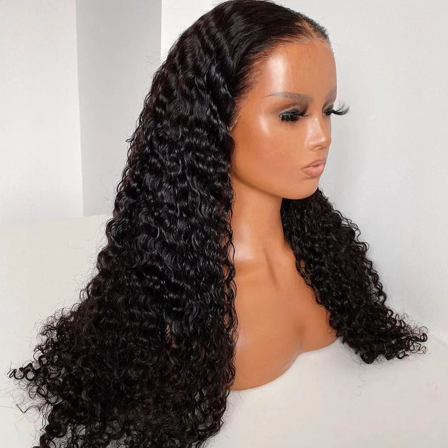 30 Inch Long Glueless Synthetic Deep Curly Lace Front Wigs with Baby Hair 180Density Lace Black Color Wigs for Black Women