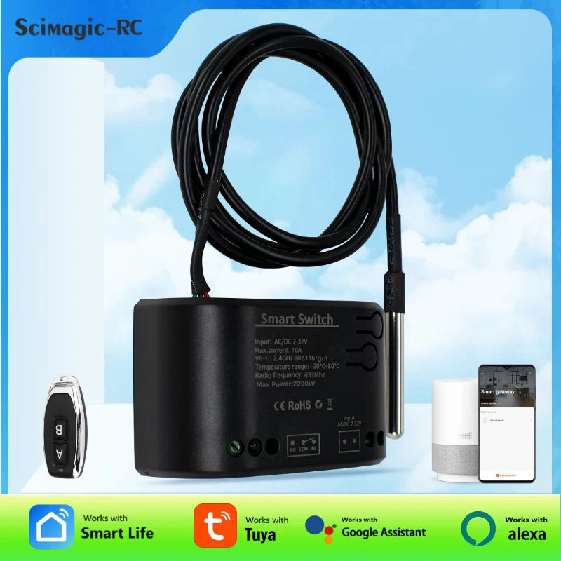 

Wifi Smart Temperature Switch Power Monitor with Thermostat Probe Sensor for Tuya SmartLife APP 12V 24V 220V Smart Switch Relay